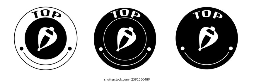 Black and white illustration of top icon in flat. Stock vector.