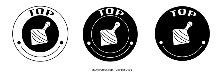 Black and white illustration of top icon in flat. Stock vector.