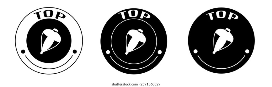 Black and white illustration of top icon in flat. Stock vector.