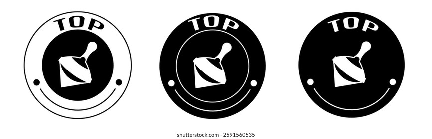 Black and white illustration of top icon in flat. Stock vector.