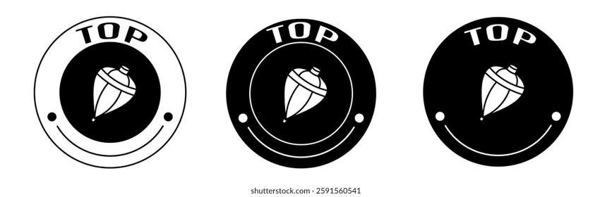 Black and white illustration of top icon in flat. Stock vector.