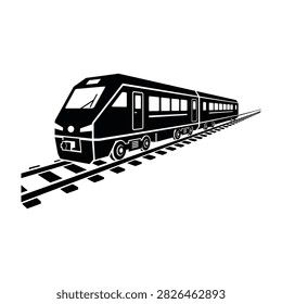 A black and white illustration of a train on railroad tracks moving quickly through a station at night