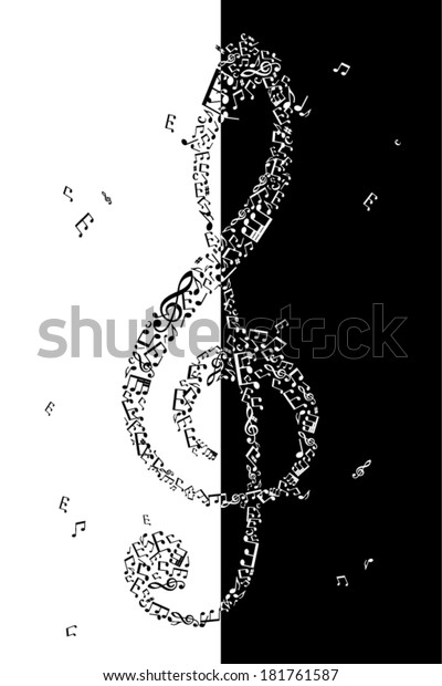 Black and white illustration of\
treble clef. G clef of music elements. Duotone\
illustration.