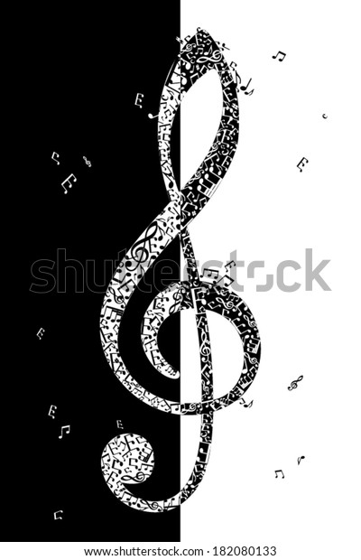 Black and white illustration of\
treble clef. G clef of music elements. vector\
illustration.