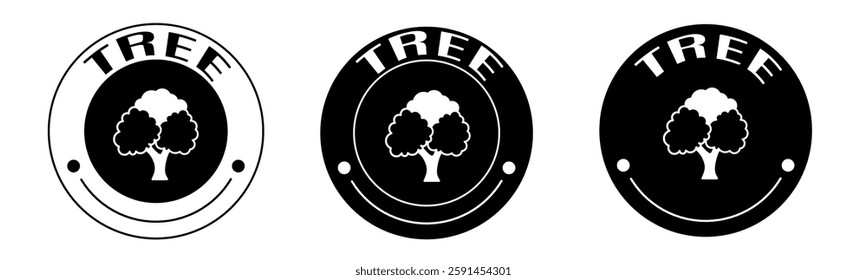 Black and white illustration of tree icon in flat. Stock vector.