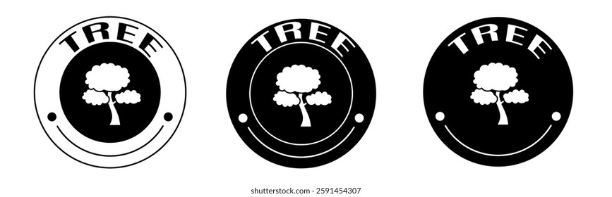 Black and white illustration of tree icon in flat. Stock vector.