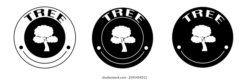 Black and white illustration of tree icon in flat. Stock vector.