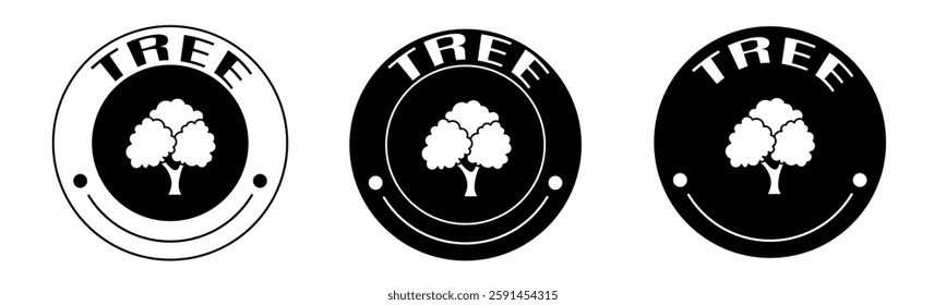 Black and white illustration of tree icon in flat. Stock vector.