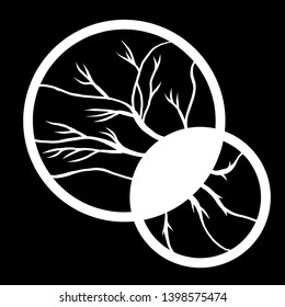 Black and white illustration of tree and roots. Nature illustration. 