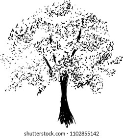 Black and white illustration of a tree, in the style of artillery. Idea for a tattoo.