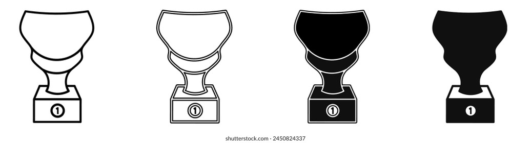 Black and white illustration of a trophy. Trophy icon collection with line. Stock vector illustration.