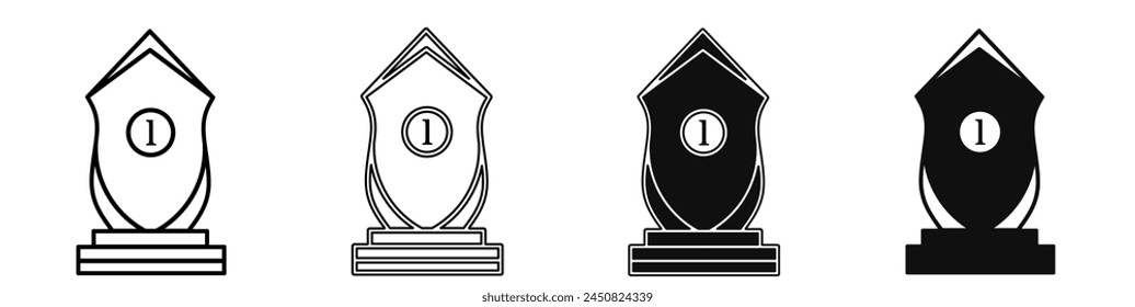 Black and white illustration of a trophy. Trophy icon collection with line. Stock vector illustration.
