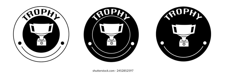 Black and white illustration of trophy icon in flat. Stock vector.