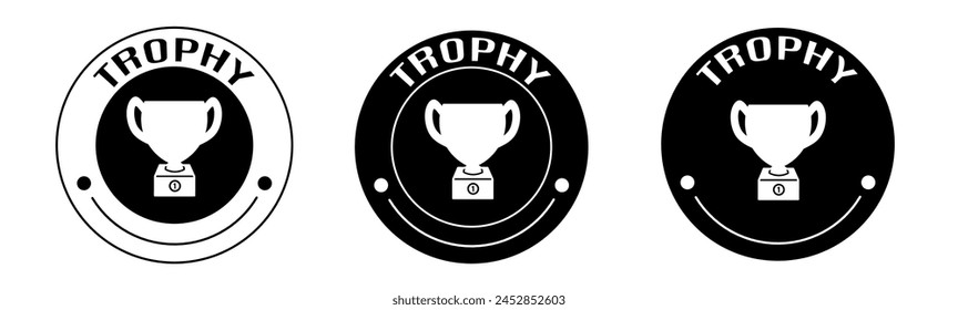 Black and white illustration of trophy icon in flat. Stock vector.