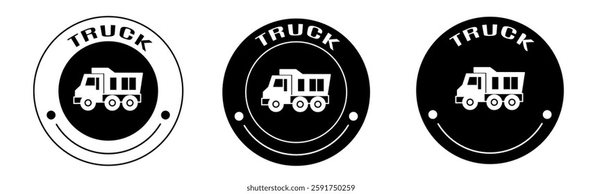 Black and white illustration of truck icon in flat. Stock vector.