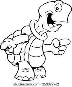 Black and white illustration of a turtle pointing.