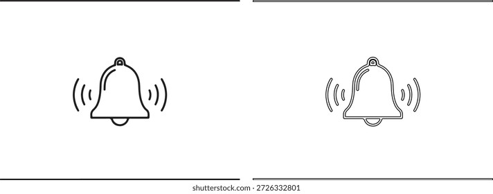 Una ilustración en blanco y negro de dos iconos de campana con ondas de sonido que emanan de ellos, uno negro sólido y uno punteado, sobre un fondo blanco puro.