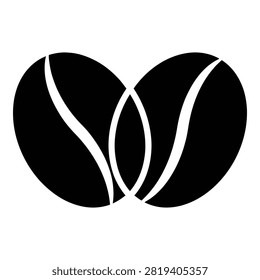 a black and white illustration of two coffee beans forming a heart shape