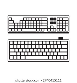 Black and white illustration of two computer keyboards one standard and one tenkeyless