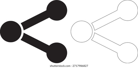 Black and white illustration of two connected circles with lines and shapes, isolated on white background, simple and modern design
