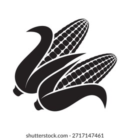 Black and white illustration of two corn cobs with green husks