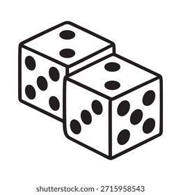 Black and white illustration of two dice stacked slightly askew