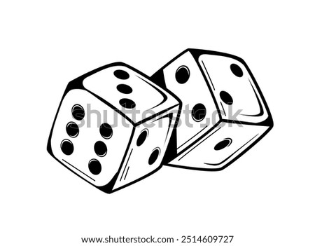 Black and white illustration of two dice in a bold street art style. The design captures the essence of flash tattoo culture and represents the themes of chance and risk. Vector illustration.