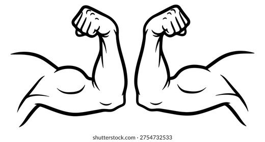 A black and white illustration of two flexed biceps with clenched fists