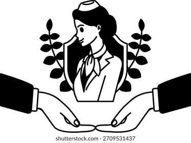 Ilustración en blanco y negro de dos manos sosteniendo una azafata