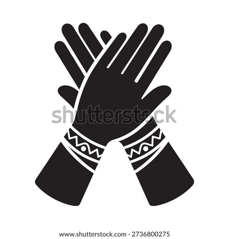 Black and white illustration of two hands clapping adorned with wristbands