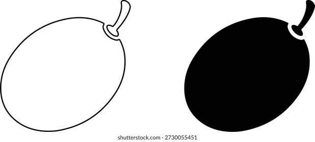 Black and white illustration of two oval shapes with stems isolated on transparent background