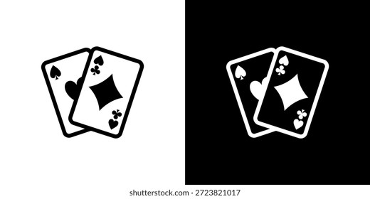 Schwarz-Weiß-Illustration zweier sich überlappender Spielkarten, die kontrastreiche Bilder zeigen.