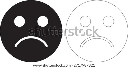 A black and white illustration of two sad face emojis, one filled and one outlined, on a clean white background
