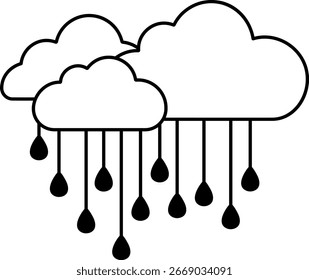 Ilustración en blanco y negro de dos nubes de tormenta con lluvia cayendo