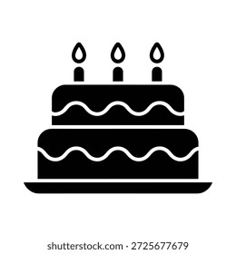 Ilustración en blanco y negro de un pastel de cumpleaños de dos niveles con tres velas