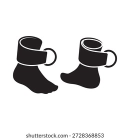 Ilustração em preto e branco de duas botas de inverno com punhos enrolados