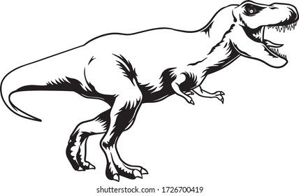black and white illustration of tyrannosaurus rex