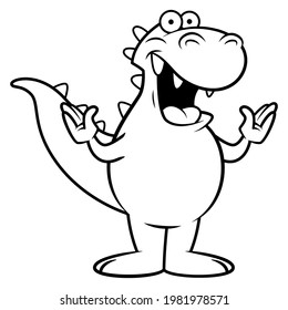 black and white illustration of tyrannosaurus Rex standing and greeting, suitable for coloring book of children with primordial themes