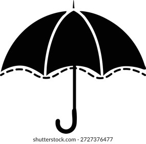 Uma ilustração em preto e branco de um guarda-chuva com uma linha tracejada ao redor da borda mais próxima