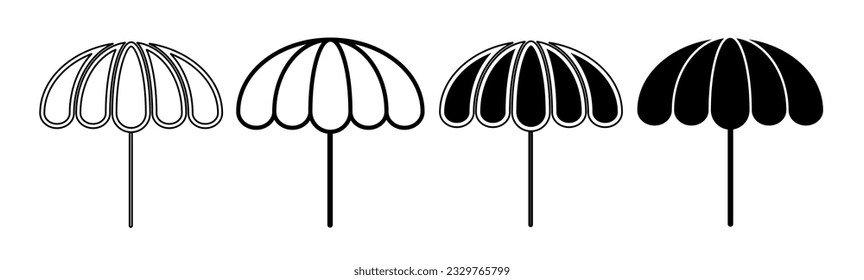 Black and white illustration of a umbrella. Umbrella icon collection with line. Stock vector illustration.