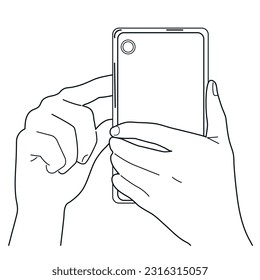 Black and white illustration. Using a smartphone to communicate.