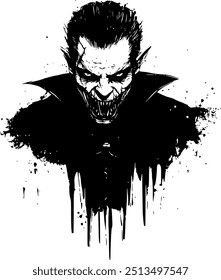 Ilustración en blanco y negro de un vampiro