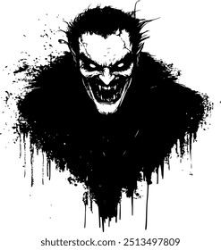 Ilustración en blanco y negro de un vampiro