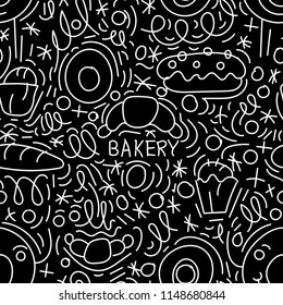 black and white illustration. Vector graphics. pattern, bread, pastries, desserts, donuts