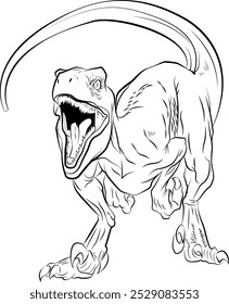 ilustração em preto e branco do dinossauro velociraptor