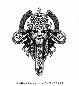 Black and white illustration of viking silhouette
