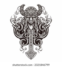 Black and white illustration of viking silhouette