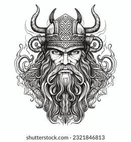 Black and white illustration of viking silhouette