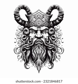 Black and white illustration of viking silhouette