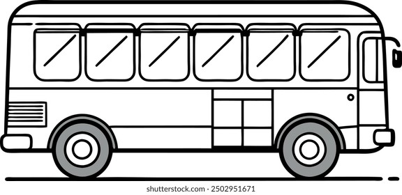 Black And White Illustration Of A Vintage Bus Design